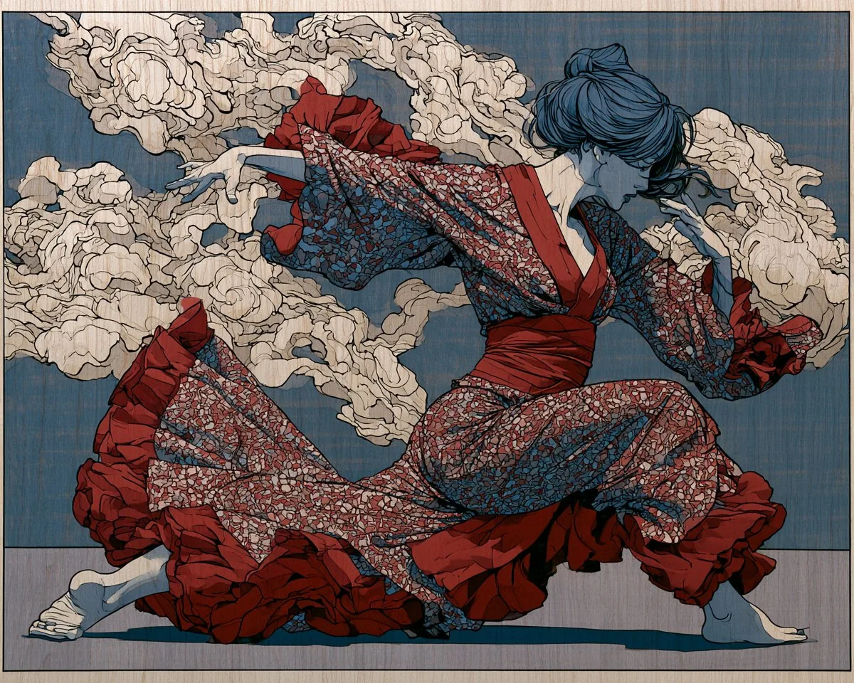 subject] as a Japanese ukiyo-e woodblock print, bold flat color blocks, f...