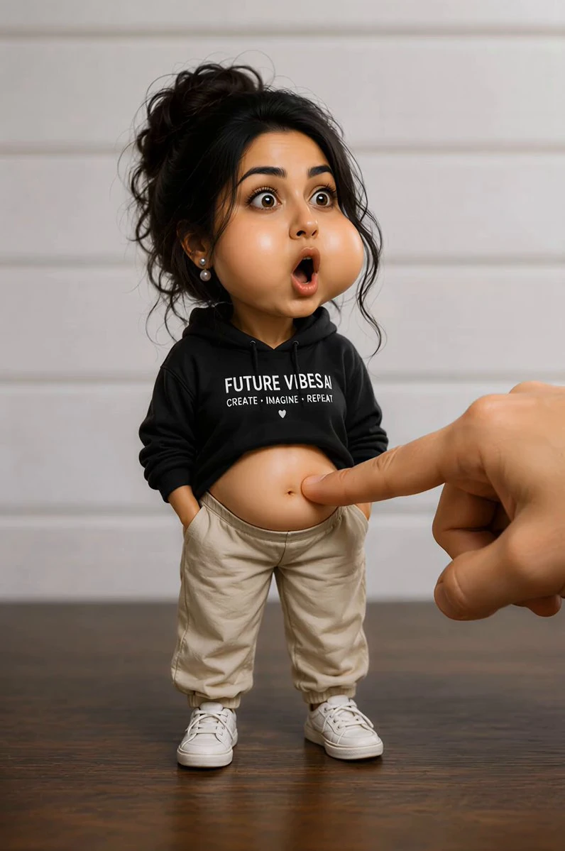 Ultra-realistic whimsical miniature portrait of a tiny stylized female AI...