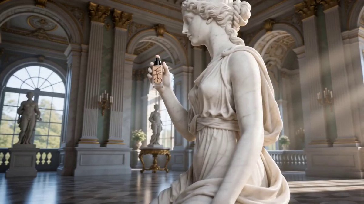 3D CGI commercial-style sequence in a luxurious, ornate baroque palace ha...